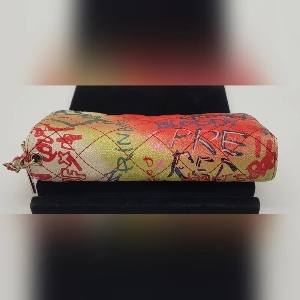 Graffiti Print Quilted Double Zip Around Wallet/ Wristlet​​​